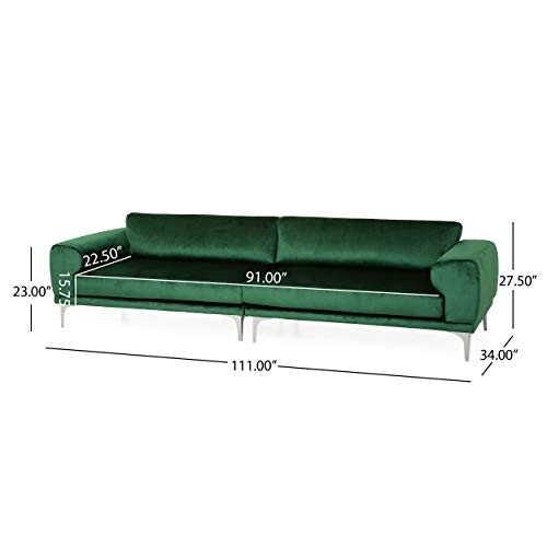 Christopher Knight Home Wendy Modern Glam 4 Seater Velvet Sofa, Emerald, Silver