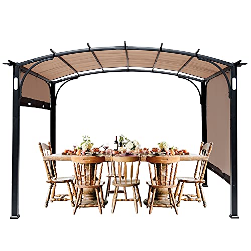 Hofzelt Warren 10 x 8 Ft Pergola Steel Frame Gazebo Canopy Cover Patio Shelter with LED Lights and 2-Tone Adjustable Shade(Beige)