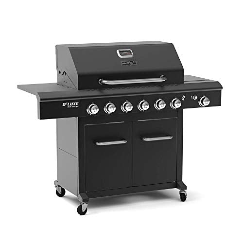 Deluxe 6-Burner Propane Gas Grill in Black with Side Burner