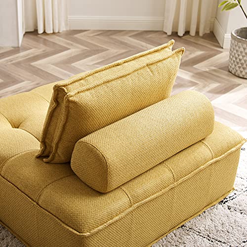 Volans Sectional Sofa, Mid Century Modern Fabric Upholstered Square Modular Sectional Sofa Couch with Two Removable Non-Slip Pillows, Living Room Sofa Set, Yellow（1 PCS）