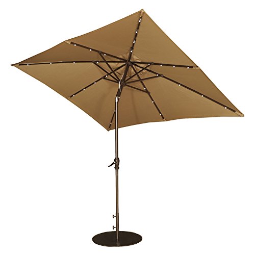 Abba Patio 9 by 7 Feet Rectangular Patio Umbrella with Solar Powered 32 LED Lights with Tilt and Crank, Brown