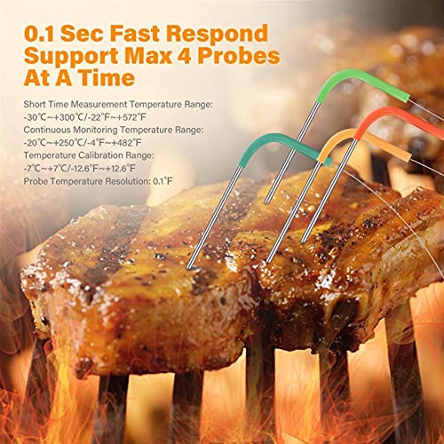 WYALS Kitchen Meat Thermometer,Instant Read Kitchen Cooking Wi-Fi Grill Thermometer Rechargeable Wireless BBQ Thermometer with 4 Probes with Graph