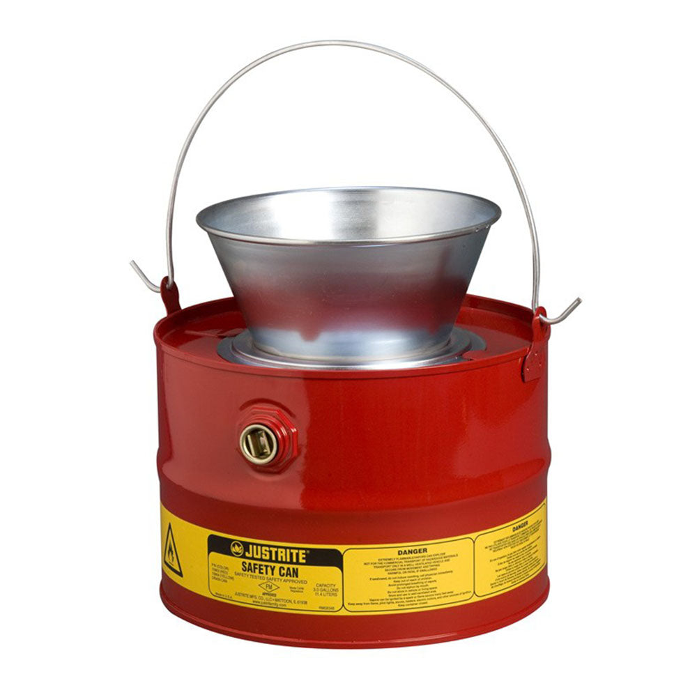 Justrite 3 Gallon Steel Drain Can, Plated Steel Funnel