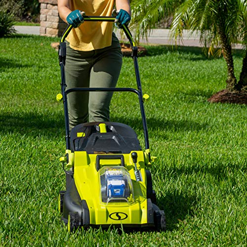 Sun Joe 24V-X2-17LM 48-Volt 17-Inch Mulching Walk-Behind Lawn Mower w/Grass Catcher, Kit (w/ 2X 4.0-Ah Battery and Charger)