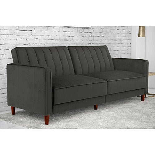 DHP Pin Velvet Convertible Sleeper Sofa in Gray