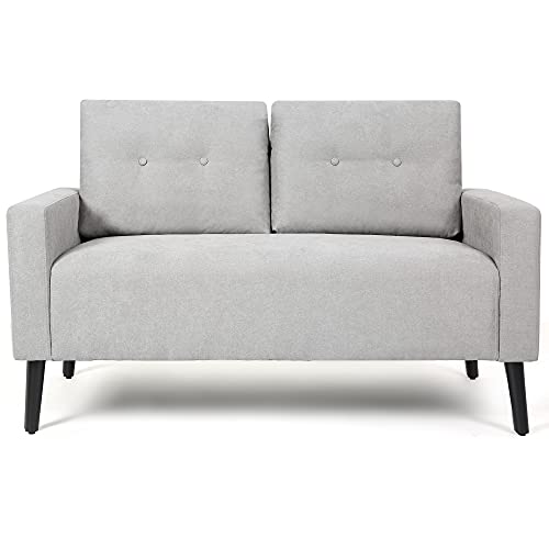 Simpol Home Linen Square Arm Loveseat Sofa Love Seats, Light Gray