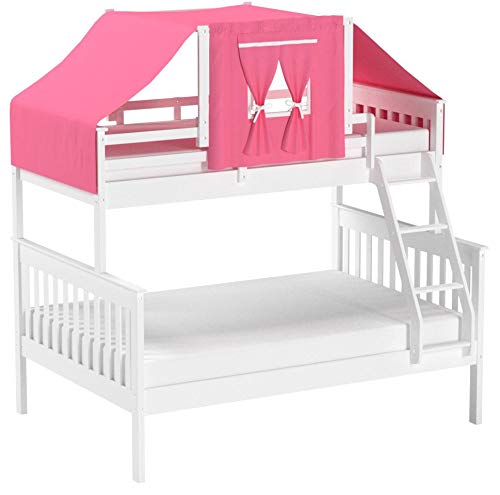 Donco Kids Mission Bunk Bed with Pink Tent, Twin/Full, White