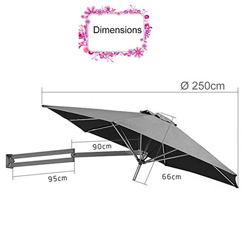 HLMBQ Large Garden Parasol 2.2m/7.2ft Round Wall Mount Patio Umbrella,Cantilever Parasol Aluminium Frame Polyester Canopy Sunshade Protection Folding Tilting