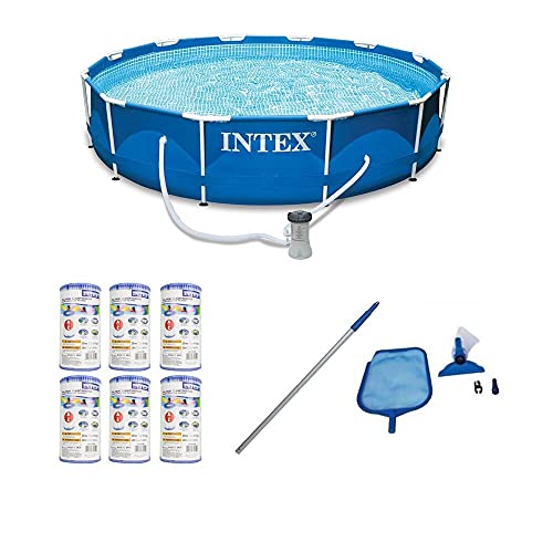 12 x 2.5 Foot Metal Frame Above Ground Pool, Pool Maintenance Kit, & 6 Pcs Replacement Filters