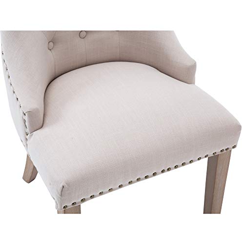 NOBPEINT Dining Chair Beige Fabric Leisure Padded Ring Chair, Nailed Trim, Set of 2