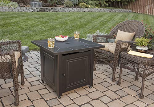 Endless Summer GAD15255SP 30-in Square Gas Pit with Ceramic Tile Mantel Fire Table, Black