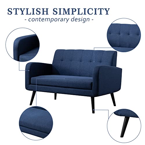 LSSPAID Loveseat Sofa, Modern Fabric Love Seats Furniture, Button Tufted Upholstered Love Seat Furniture for Small Space, Small Living Room, Apartment, Blue, Set of 1
