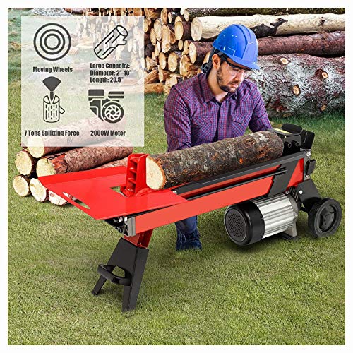 HomyDelight Log Splitter, 7-Ton Horizontal Electric Log Splitter with 2000W Motor and Wheels