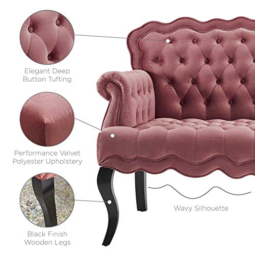 Modway Viola Tufted Velvet Modern Chesterfield Style Settee Loveseat In Dusty Rose