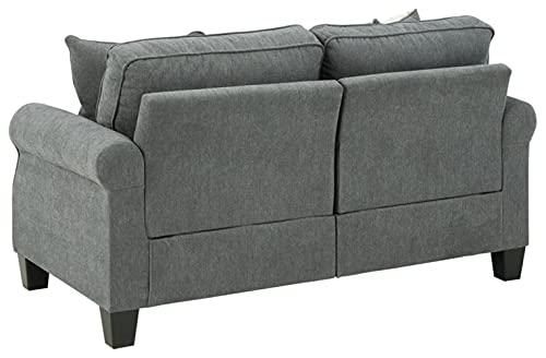 Signature Design by Ashley Alessio Modern Loveseat with Floral Accent Pillows, Dark Gray