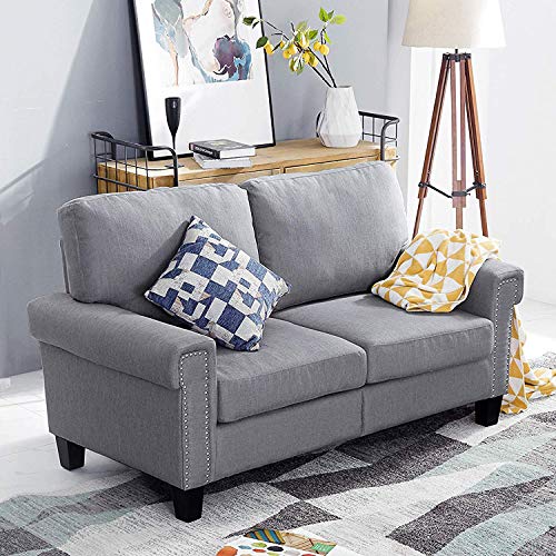 Top Space 2-Seat Living Room Furniture Two-Piece Sofa Home Arm Chair Single Sofa Modern Fabric Accent Chair Set (Light Grey)