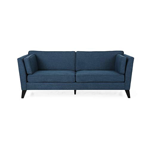 Christopher Knight Home Lorraine Contemporary 3 Seater Fabric Sofa, Navy Blue + Dark Brown