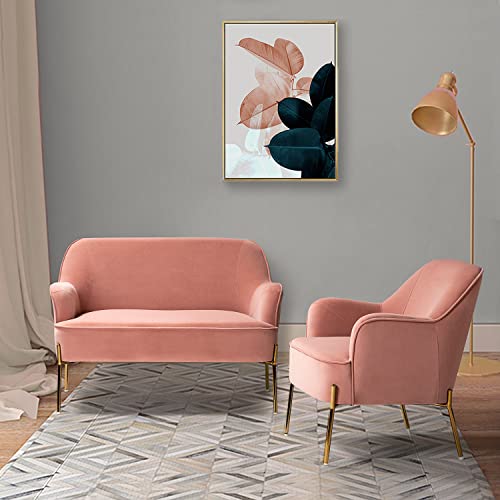 HULALAHOME Velvet Upholstered Loveseat Sofa, Modern Loveseat Couch with Golden Metal Legs Club Two-Seat Sofa, Living Room Tufted Velvet 2 Seater Sofa Chairs for Apartment Small Spaces, Pink