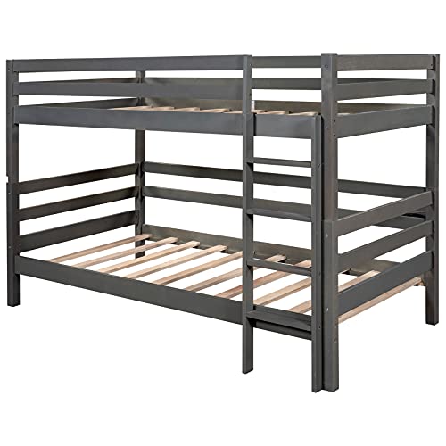 Twin Bunk Bed, Twin Over Twin Bunk Loft Beds for Kids with Ladder and Safety Rail Can Be Separated Into 2 beds, Gray