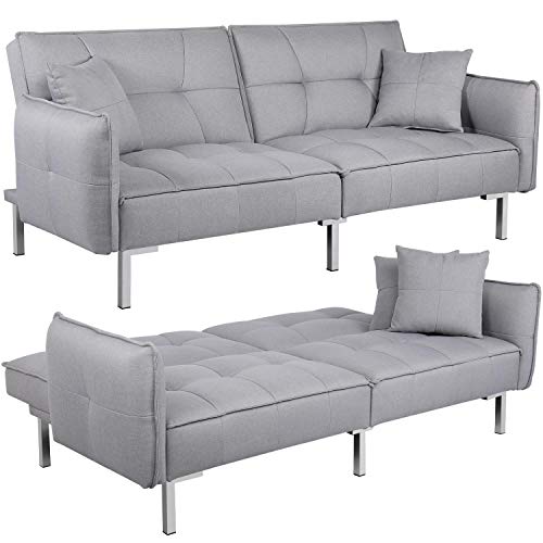 Topeakmart Futon Sofa Bed Couch with Fabric Cover Sturdy Metal Frame Adjustable Backrest Sleeper Sofa Easy to Clean Upholstery Versatile Convertible Sofa Comfortable Gray