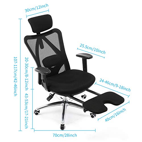SIHOO Ergonomic Office Chair with Footrest, Recliner Computer Desk Chair, Adjustable Headrest Breathable Mesh High Back and Armrests Mesh Chair(Black)
