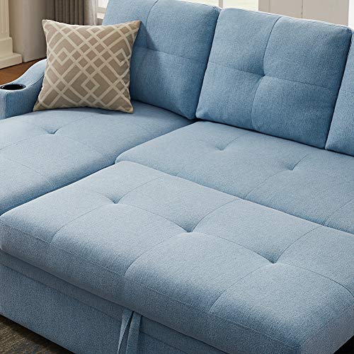 Horizontal Sofa Bed, Reversible Sectional Sofa, with Storage Recliner and Two Cup Holders, 80.7X 54.3X 36.2 Inches, for Living Room Furniture Set (2)