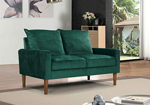 Container Furniture Direct Petit Mid Century Velvet Upholstered Living Room, Sofa & Loveseat Set, Lush Green