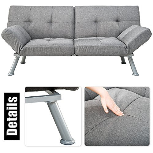 Harper&Bright Designs Multifunctional Convertible Futon Sofa Bed with Slanted Steel Legs (Grey)