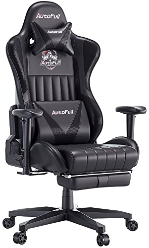 AutoFull Gaming Chair Racing Style Ergonomic High Back Computer Chair with Height Adjustment, Footrest，Headrest and Lumbar Support E-Sports Swivel Chair，Black