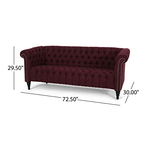Edgar Traditional Chesterfield Sofa with Tufted Cushions, Wine and Black