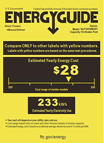Galanz GLF10CWED01 Manual Defrost Chest Freezer, Mechanical Temperature Control, 10.0 Cu.Ft, White