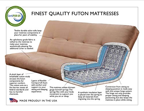 Queen Size Phoenix Espresso Frame w/ 7 Inch Mattress Microfiber Suede Futon Set Wood Sofa Bed (Navy Mattress, Frame w/Drawers (Queen Size))