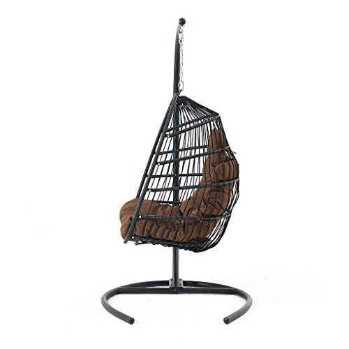 Stop Now Swing Chair Hanging Chair Cushion Hammock Chairs with Steel Support Frame Wicker Hanging Egg Basket Seat for Outdoor Home Patio, Brown