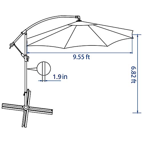 Sun-Ray 811045 10' Round Cantilever 8-Rib Offset Solar Patio Umbrella, 24 LED Lights, Crank with Adjustable Tilt, Cross Base, Aluminum Frame, Scarlet/Red