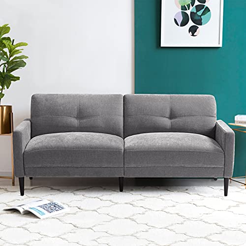 COCOLHOME Modern Sofa Couch, Linen Fabric Loveseat Sofa with Solid Wood Frame Legs for Living Room, Bedroom, Office and Apartment, Tool-Free Assembly (2715, Light Grey)