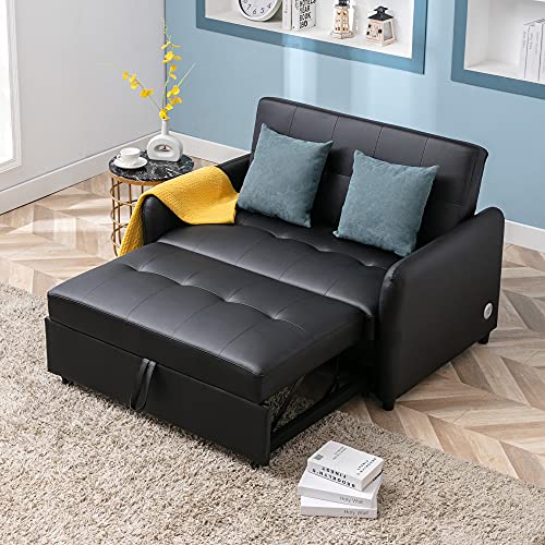 AOCHUANG 51in Sofa Chair Bed Convertible Sleeper Bed, Multi-Functional Adjustable Oversized Armchair with Dual USB Charging Ports, Adjustable Recliner, Sofa, Bed, Single Bed Chair (Black)