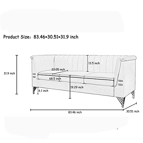 Chesterfield Sofa, Velvet Upholstered Futon Sofa with High Arms and Removable Cushions, Sofa Couch with Wood Frame and Gold Legs, Mid Century Tufted Sofa for Living Room, Apartment (Orange)