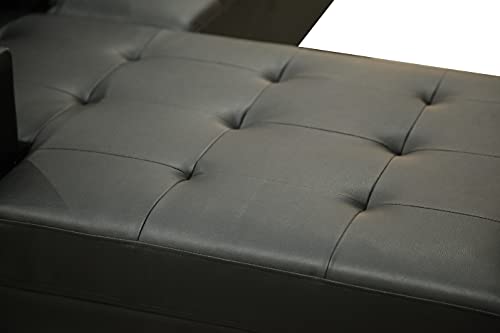 GAOFEIYANG 98” Sectional Sofa with Reversible Chaise Lounge, 4 Seating Leather L-Shape Couch Living Room Furniture Set with Cup Holders, Black