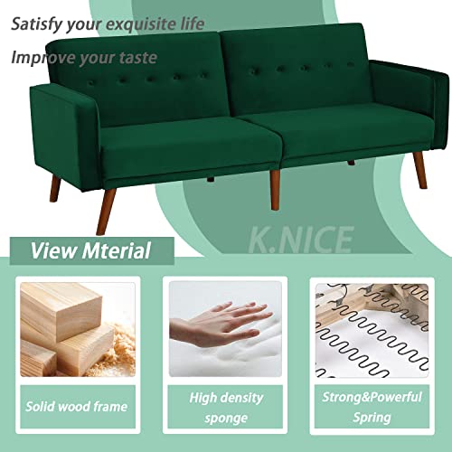 K.Nice Convertible Sofa Bed Modern Velvet Sleeper Bed (Green) 2124