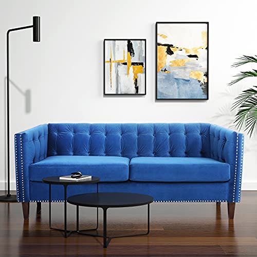 LoveSeat Traditional Chesterfield Sofa Upholstered Loveseat Sofa Velvet Tufted 2 Seater Sofa Mid Century Love Seats for Small Spaces (Blue)