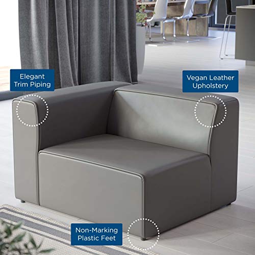 Modway Mingle Vegan Leather Sectional Sofa Left-Arm Chair, Gray