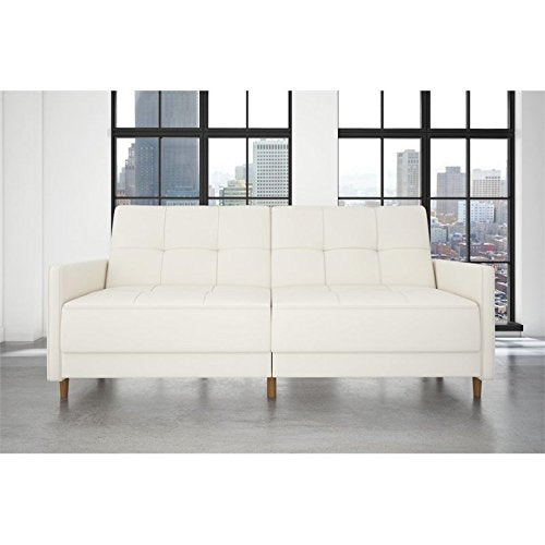 Atlin Designs Mid Century Tufted Faux Leather Multi-Functional Convertible Sleeper Sofa in White