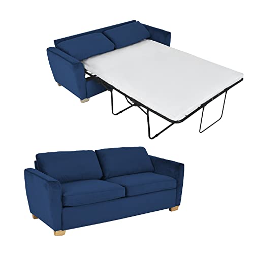 Mjkone Pull Out Sofa Bed, Sleeper Sofa Bed with Memory Foam Mattress, 2-in-1 Pull Out Couch Bed Suitable for Friends to Stay Temporarily, Loveseat Sleeper for Apartment/Small Spaces (Full, Blue)