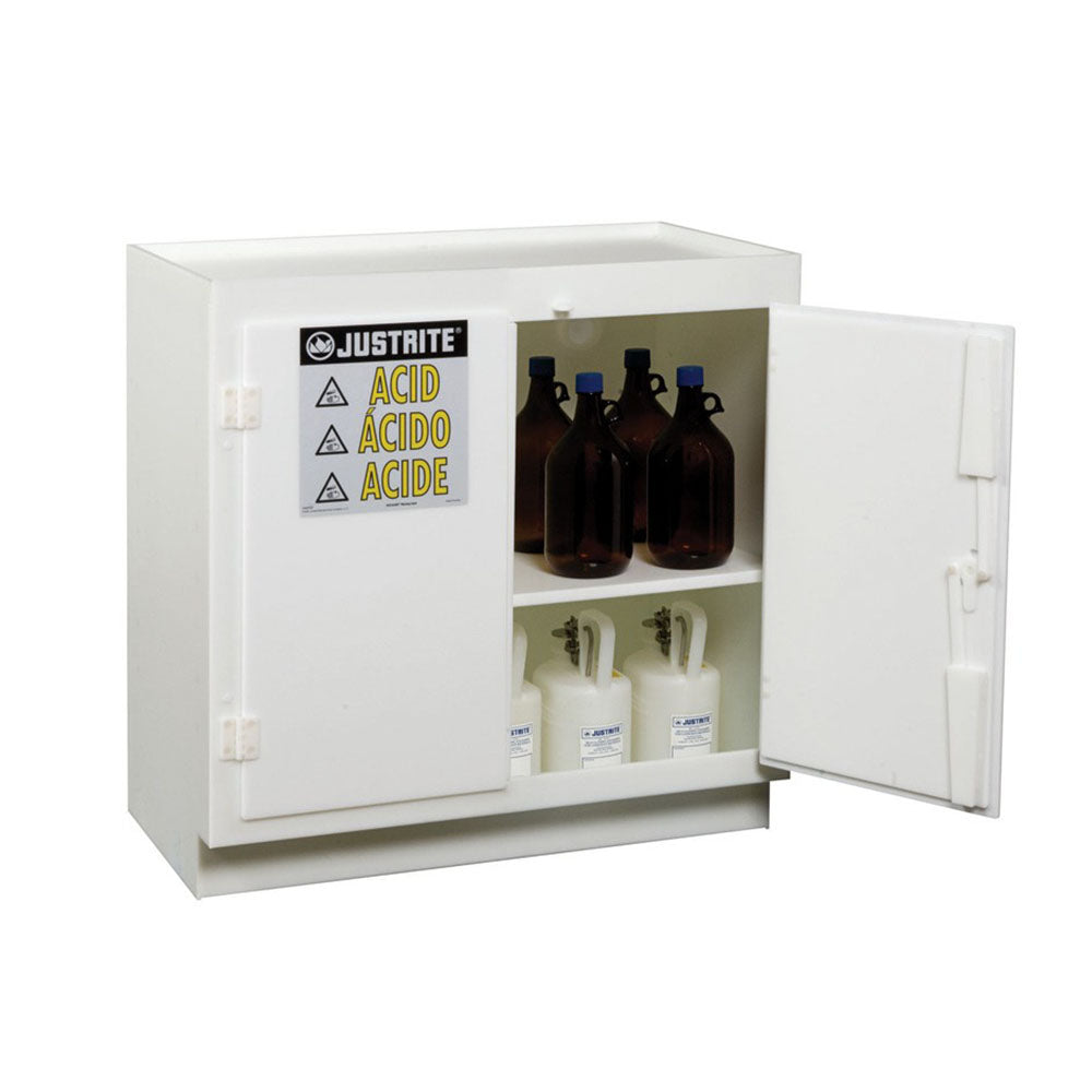 Justrite Polyethylene Corrosives/Acid Safety Cabinet, Holds Thirty-Six 2-1/2 L Bottles, 2 Door