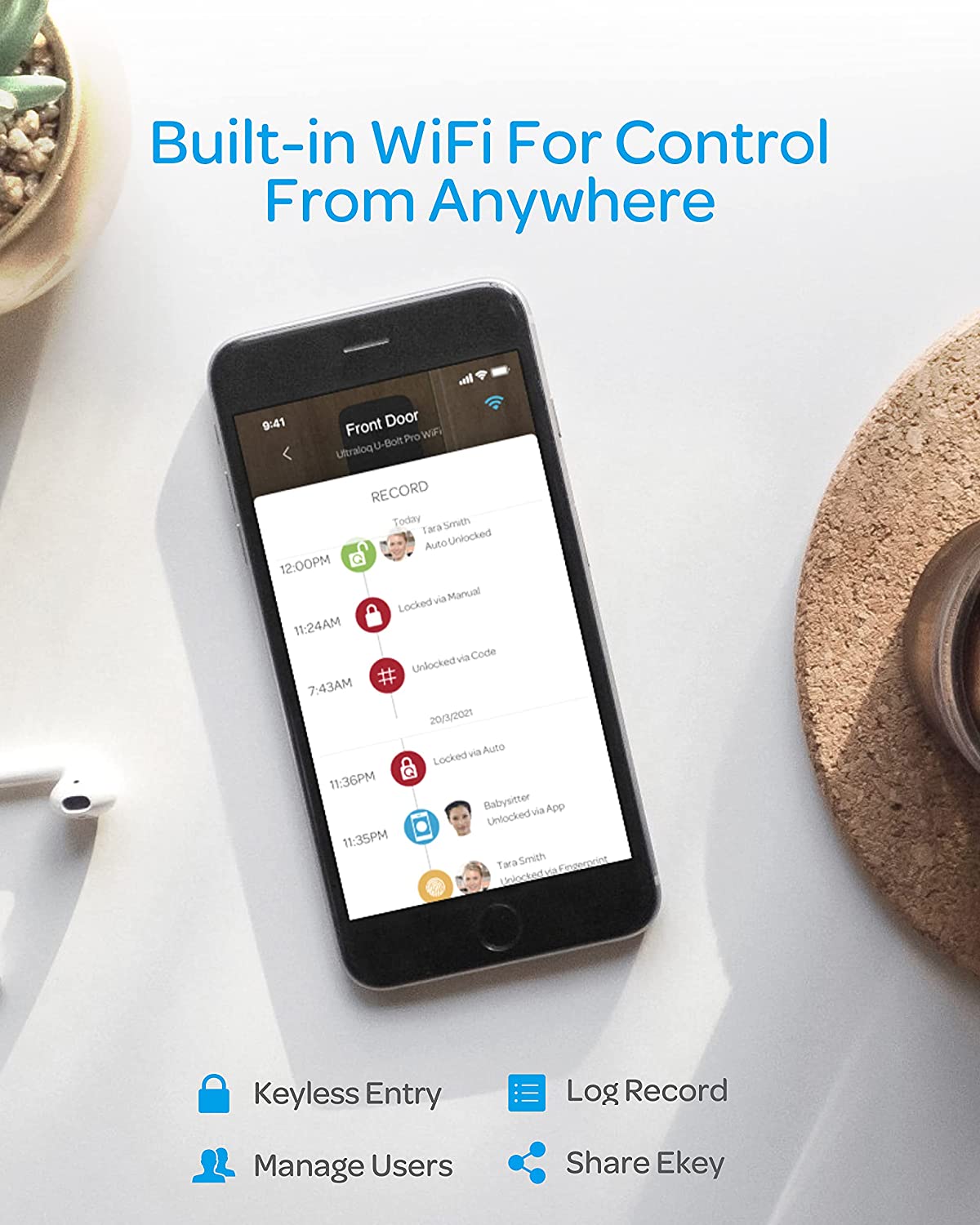 U-Tec U-BOLT-PRO-WIFI 6-in-1 Bluetooth Enabled Fingerprint and Keypad Smart Deadbolt Door Lock Black and Silver New