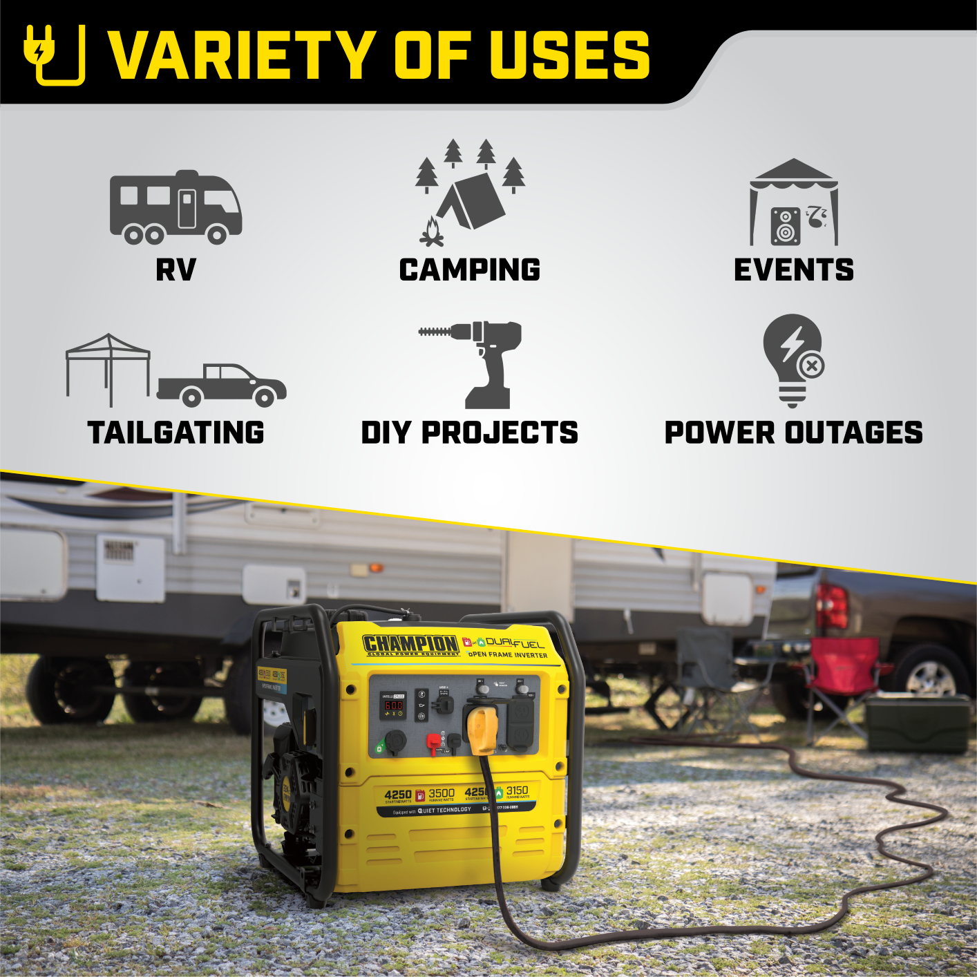 Champion 200977 3500W/4250W Open Frame Inverter Dual Fuel Generator New