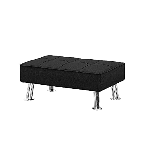 UNIROI Faux Leather 3 Piece Futon Sofa Bed Living Room Furniture Set, 2 Seater Fabric Convertible Folding Couch with Cup Holders Removable Armrest,Single Chair with Ottoman, Black C