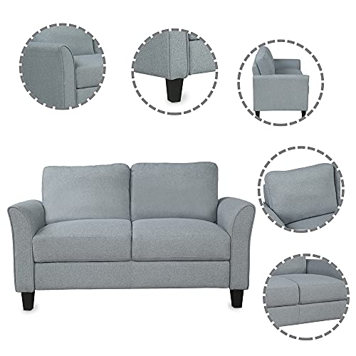 P PURLOVE Upholstered Linen Fabric Living Room Loveseat Sofa, Double Seat Sofa (Loveseat, Gray)