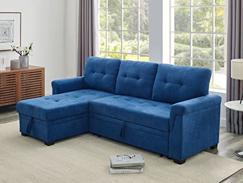 Oadeer Home Modern Reversible Sleeper Sofa with Storage Chaise Sofabed, Blue