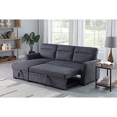 Devion Furniture Fabric Sectional Sofa Pull Out Sleeper Bed in Dark Gray